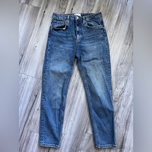 ZARA BLUE DENIM HIGH WAIST STRAIGHT ANKLE CROPPED JEANS Size US 6